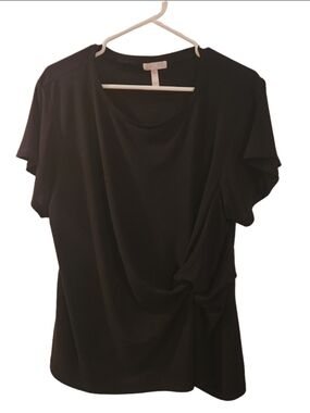 Leith Black Short-Sleeve Twist-Front Tee